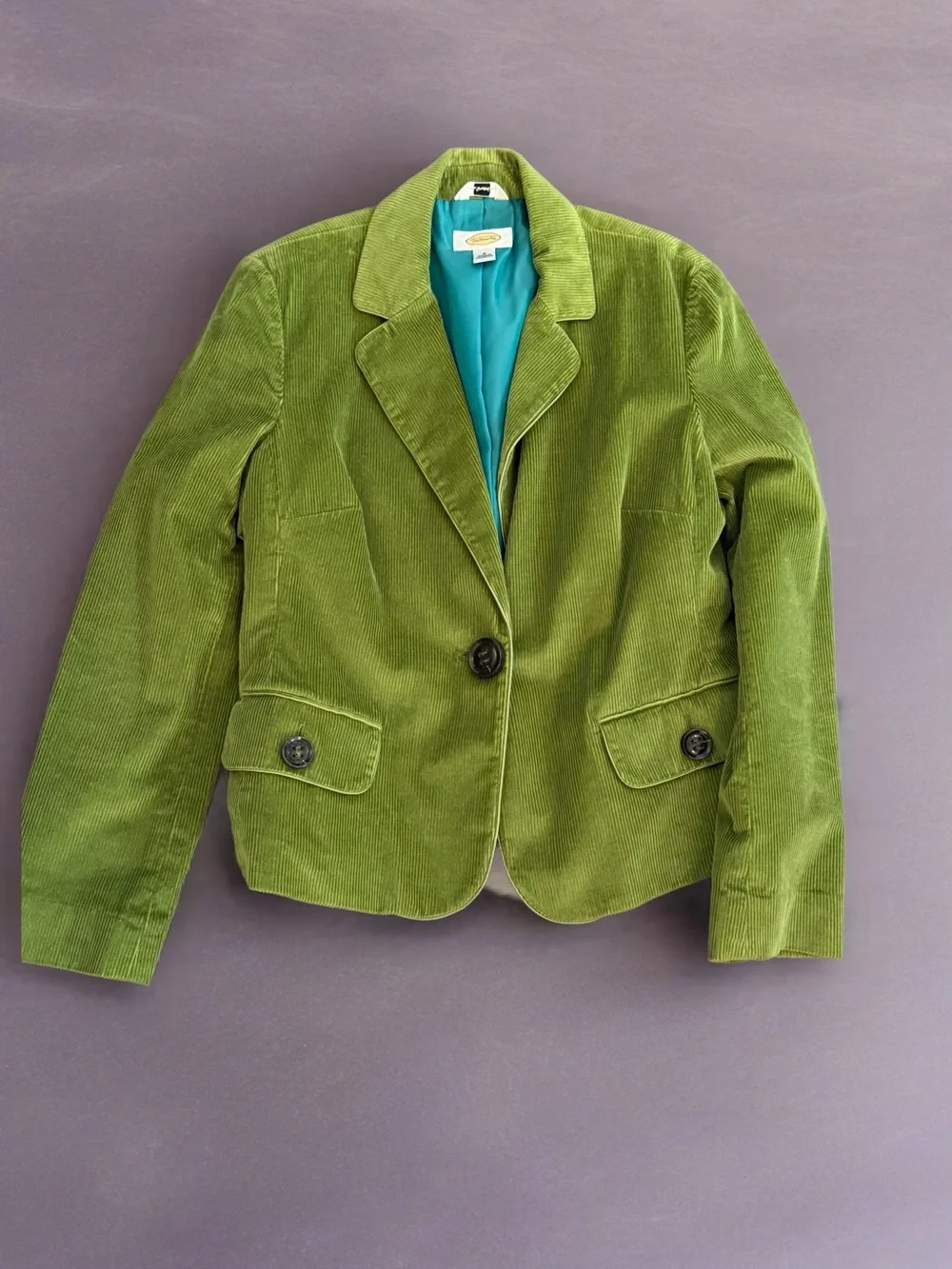 Stegis Green Corduroy Blazer Jacket Size 8 Cotton Stretch Lined